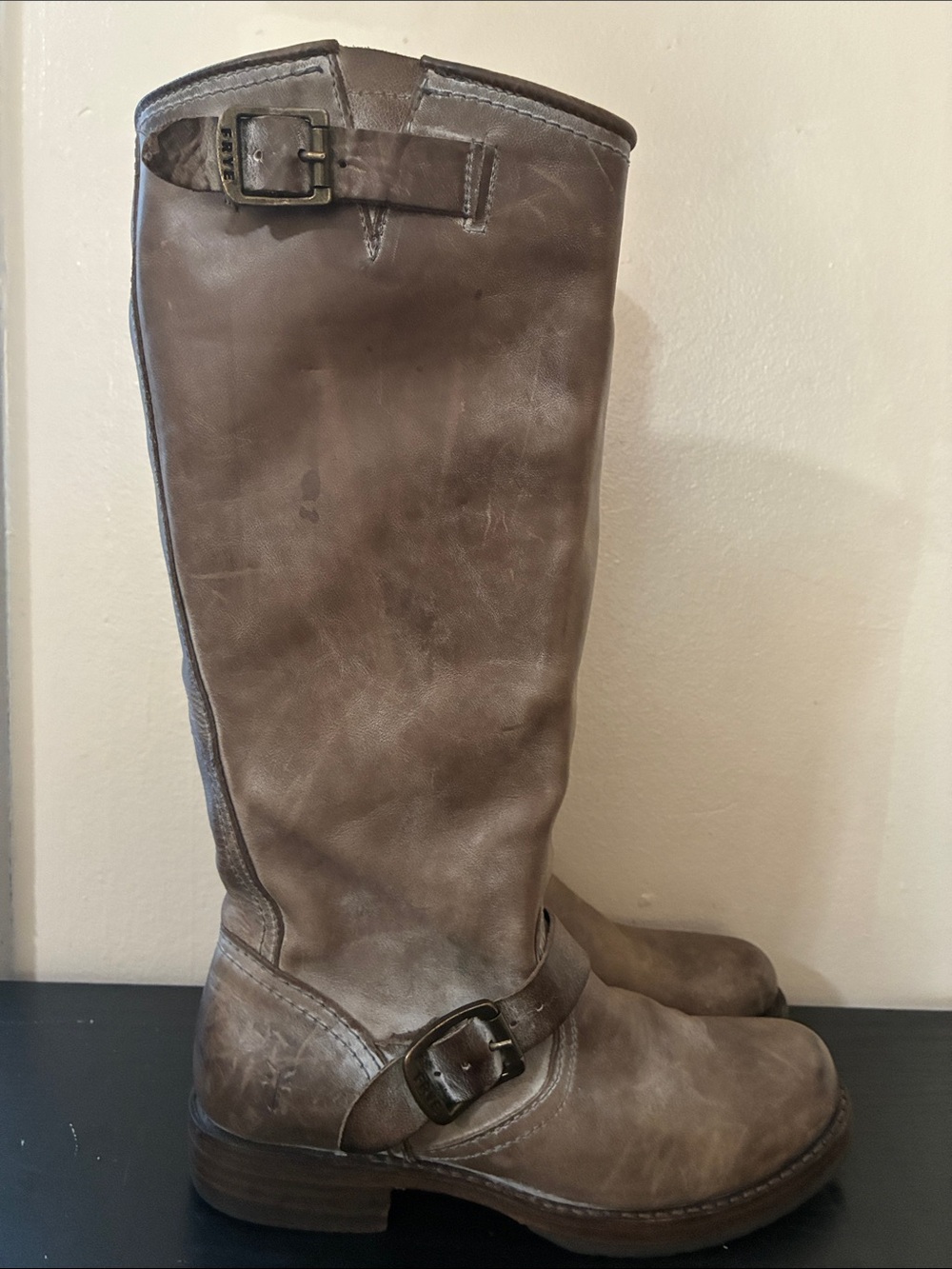 Frye Veronica Slouch tall boots featuring a weathered size 6.5